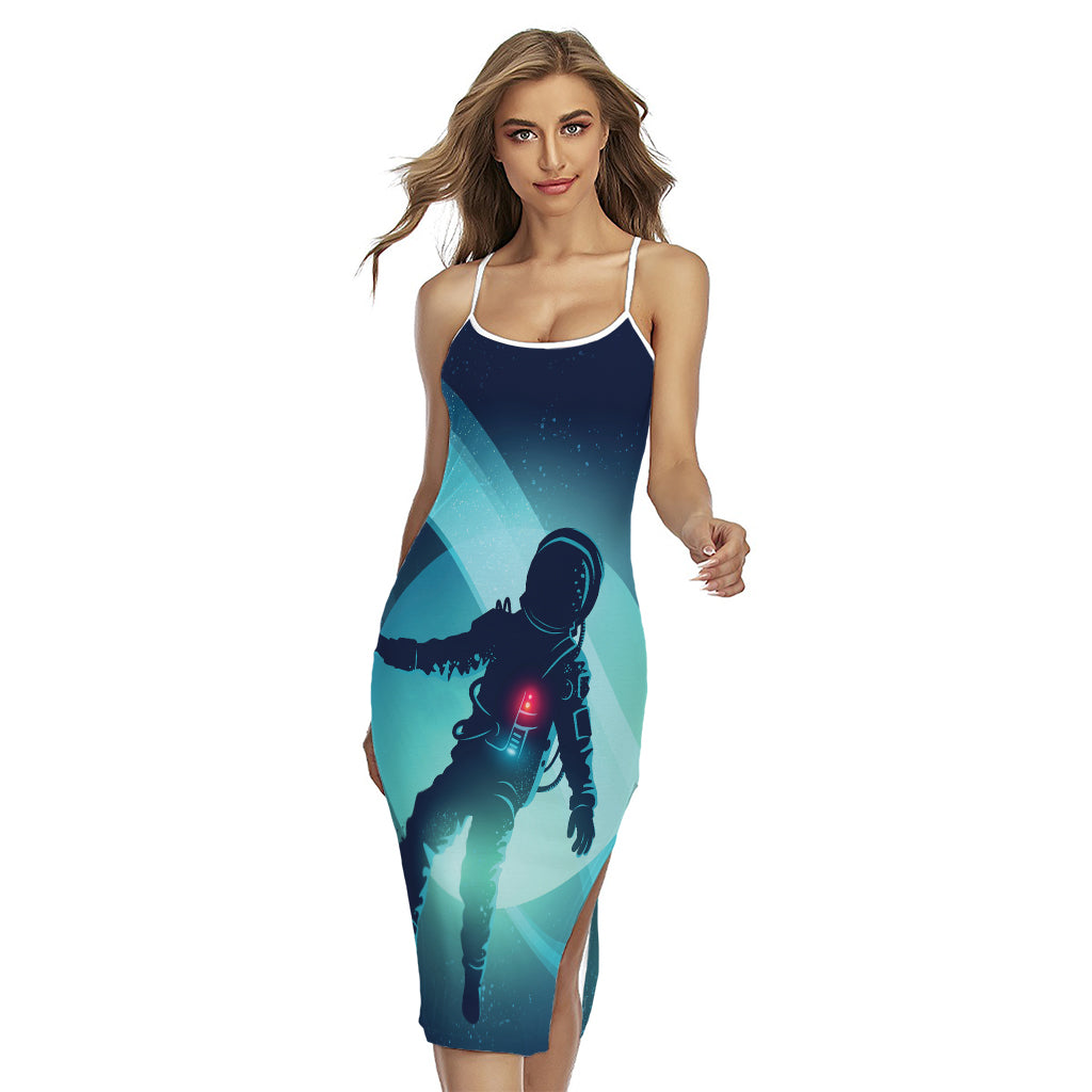 Astronaut Floating Through Space Print Cross Back Cami Dress