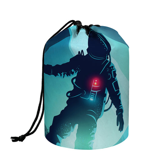 Astronaut Floating Through Space Print Drawstring Makeup Bag
