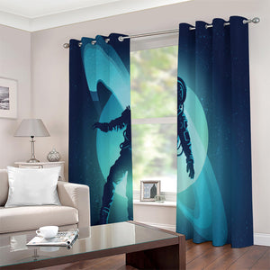 Astronaut Floating Through Space Print Extra Wide Grommet Curtains