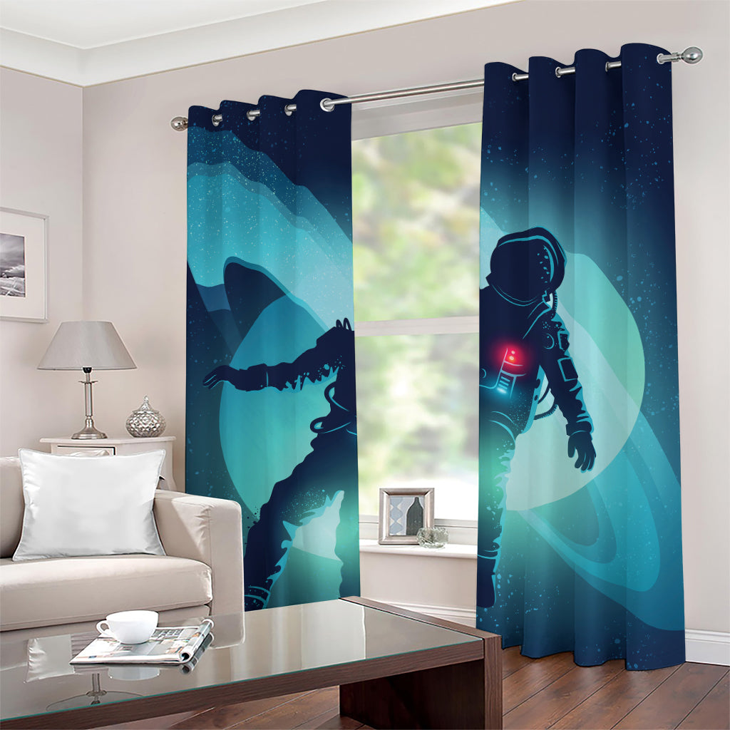 Astronaut Floating Through Space Print Grommet Curtains