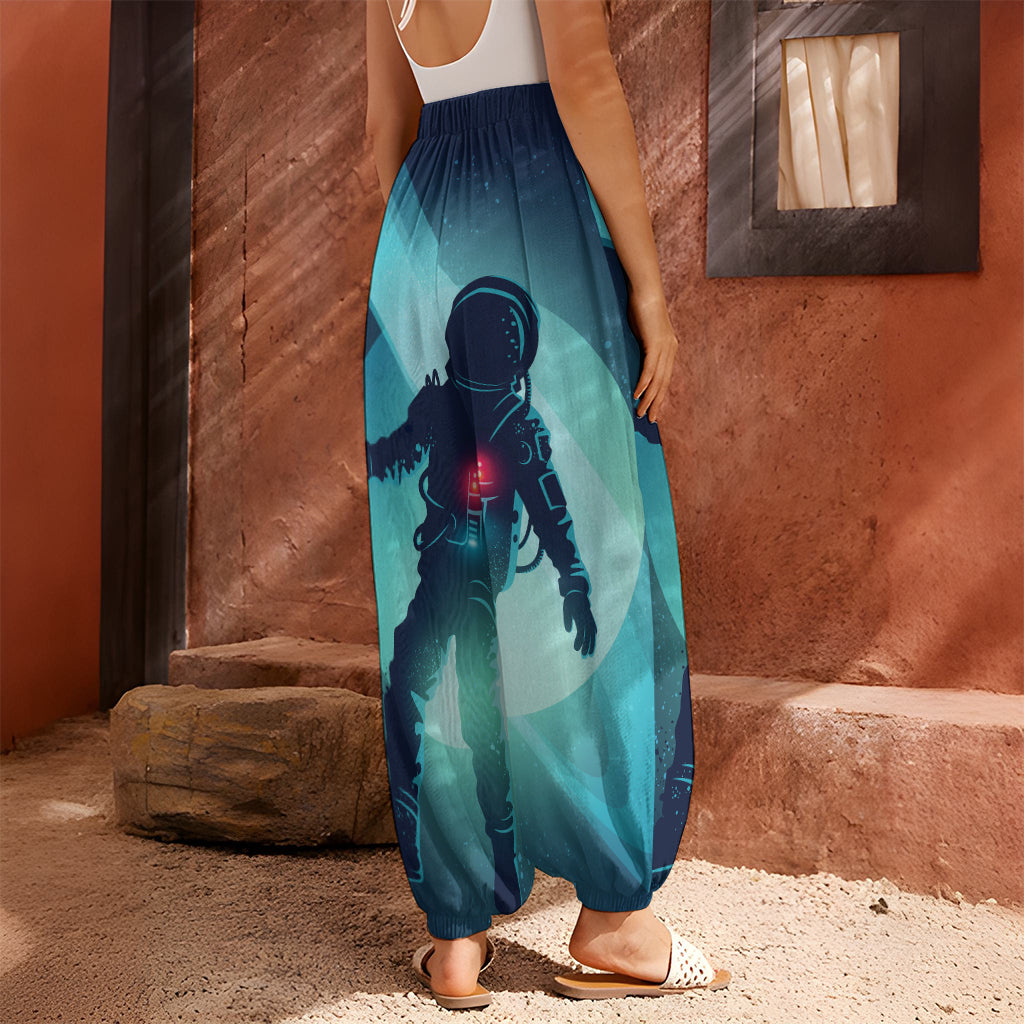 Astronaut Floating Through Space Print Harem Pants