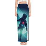 Astronaut Floating Through Space Print High Slit Maxi Skirt