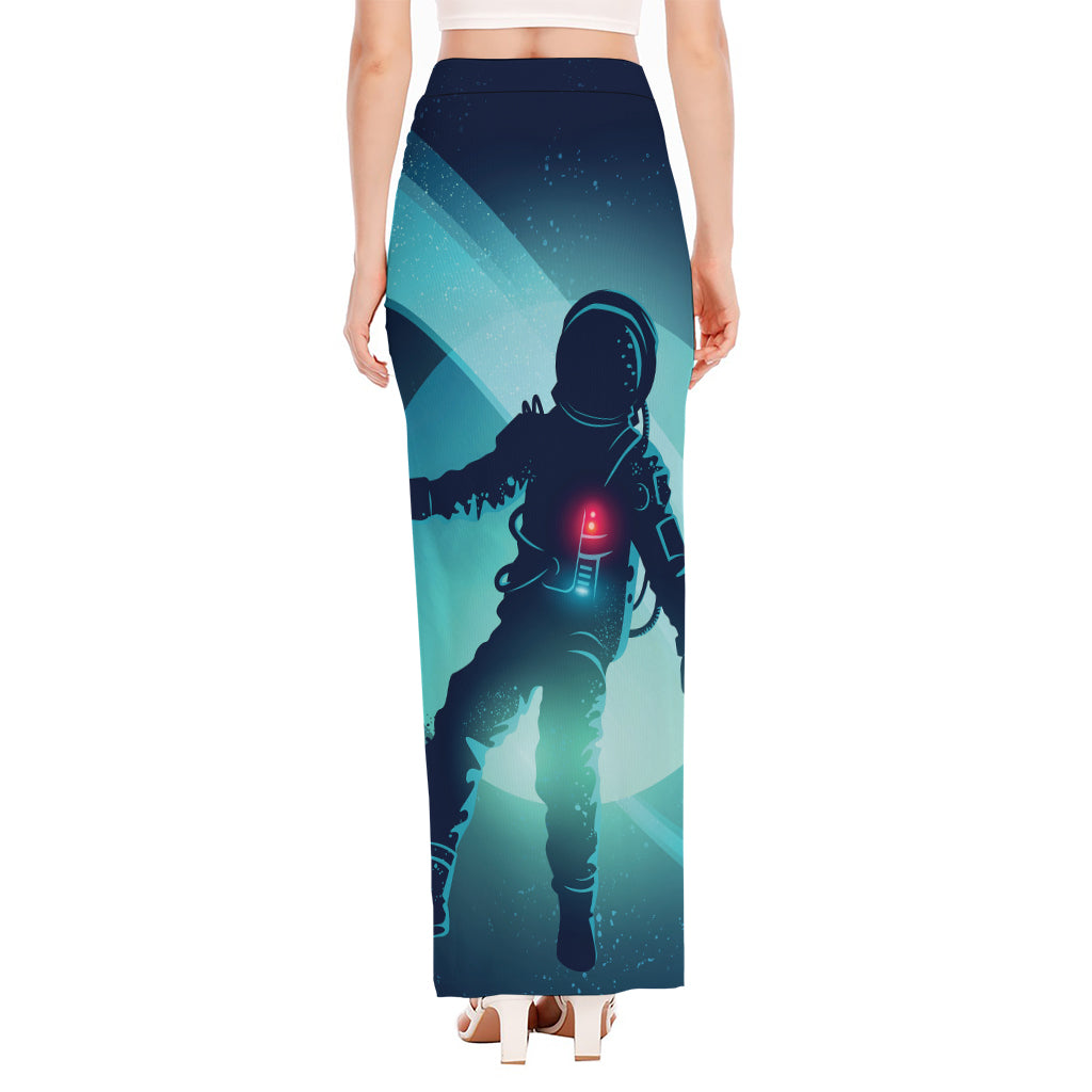 Astronaut Floating Through Space Print High Slit Maxi Skirt