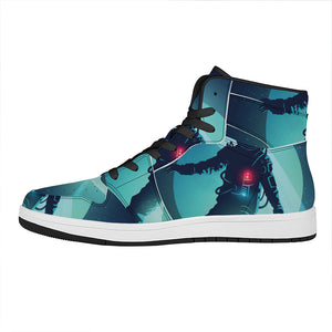 Astronaut Floating Through Space Print High Top Leather Sneakers