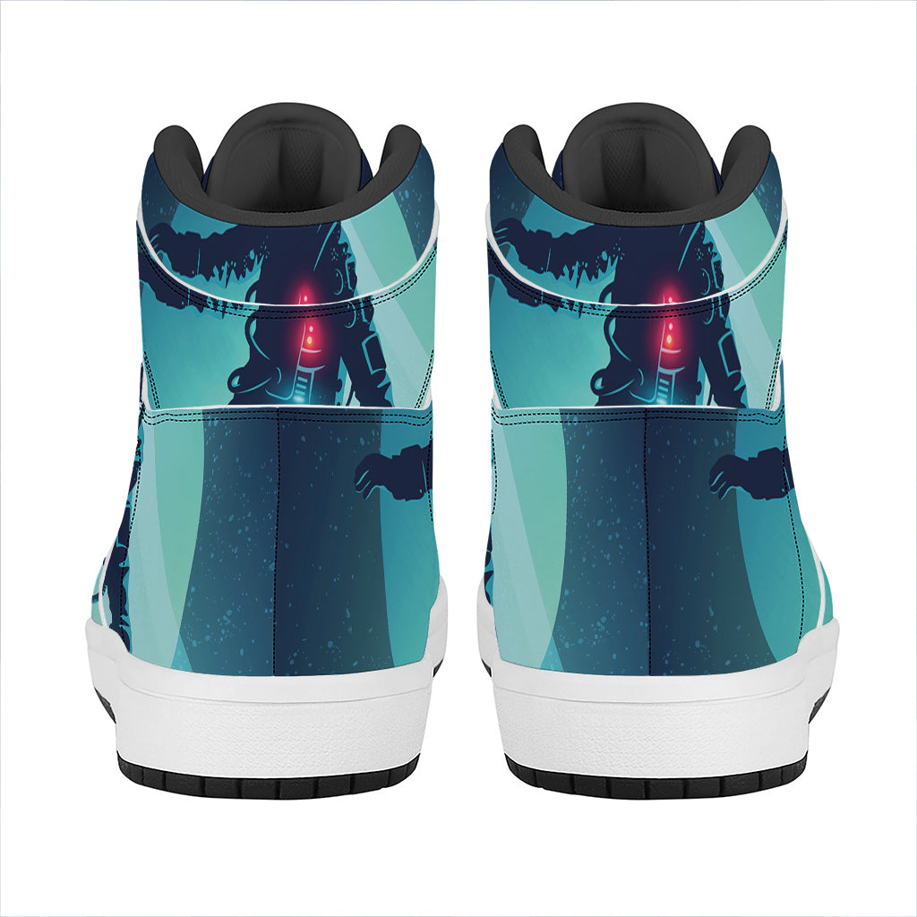 Astronaut Floating Through Space Print High Top Leather Sneakers