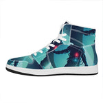 Astronaut Floating Through Space Print High Top Leather Sneakers