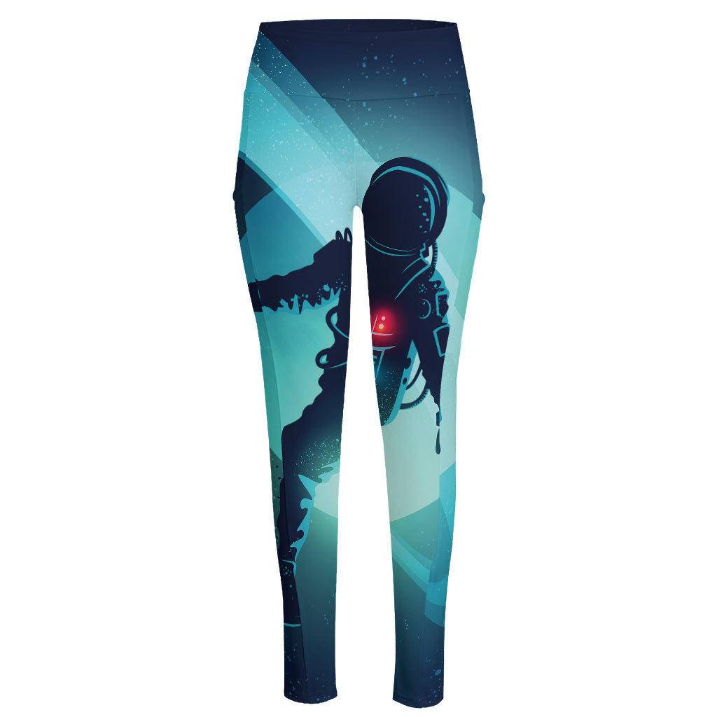 Astronaut Floating Through Space Print High-Waisted Pocket Leggings