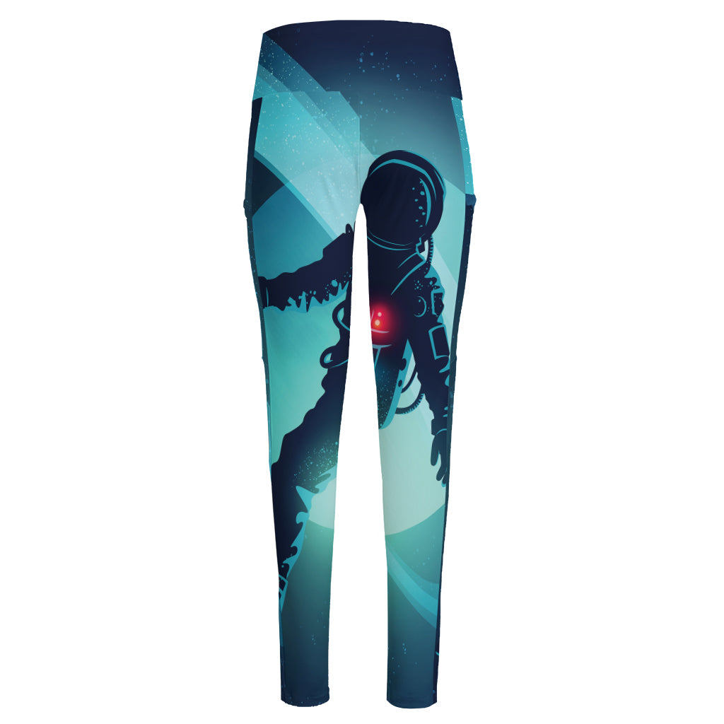 Astronaut Floating Through Space Print High-Waisted Pocket Leggings