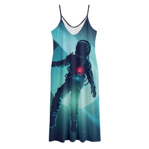 Astronaut Floating Through Space Print Jersey Midi Cami Dress