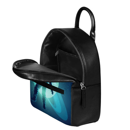 Astronaut Floating Through Space Print Leather Backpack