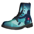 Astronaut Floating Through Space Print Lace-Up Boots