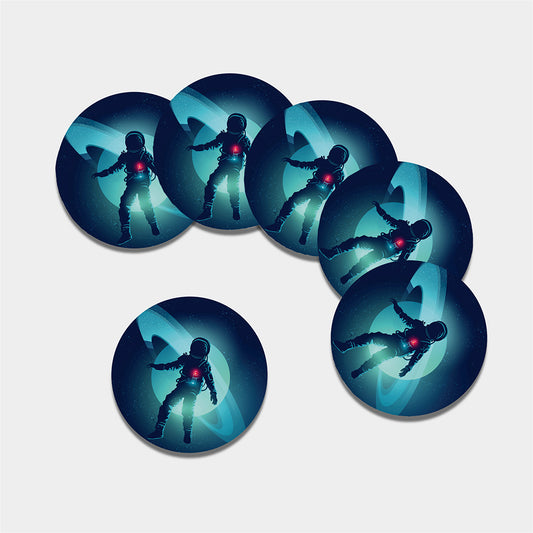 Astronaut Floating Through Space Print Leather Coaster Set