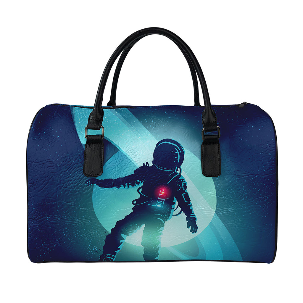 Astronaut Floating Through Space Print Leather Duffle Bag