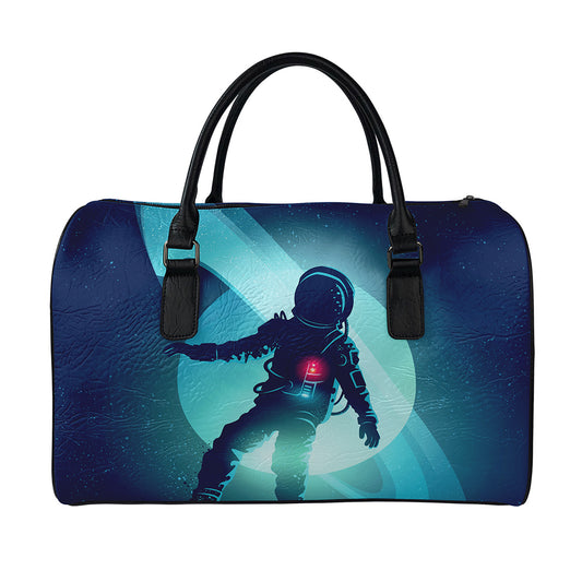 Astronaut Floating Through Space Print Leather Duffle Bag