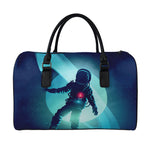 Astronaut Floating Through Space Print Leather Duffle Bag