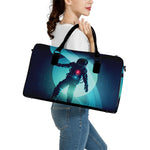 Astronaut Floating Through Space Print Leather Duffle Bag