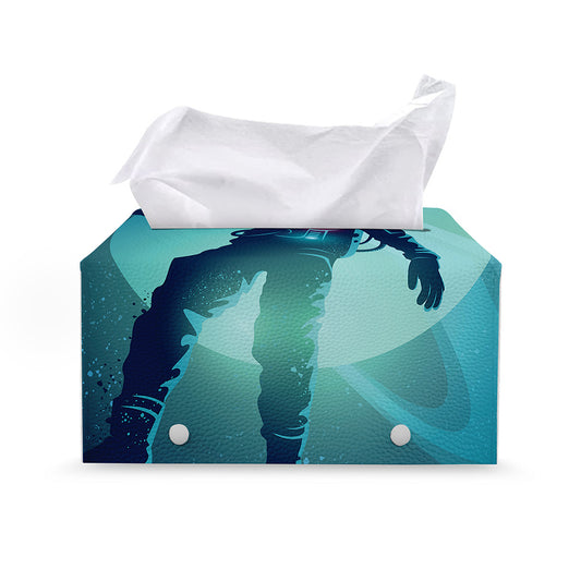 Astronaut Floating Through Space Print Leather Tissue Box Cover