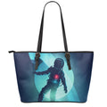 Astronaut Floating Through Space Print Leather Tote Bag With Zipper