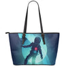 Astronaut Floating Through Space Print Leather Tote Bag