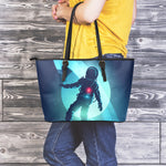 Astronaut Floating Through Space Print Leather Tote Bag