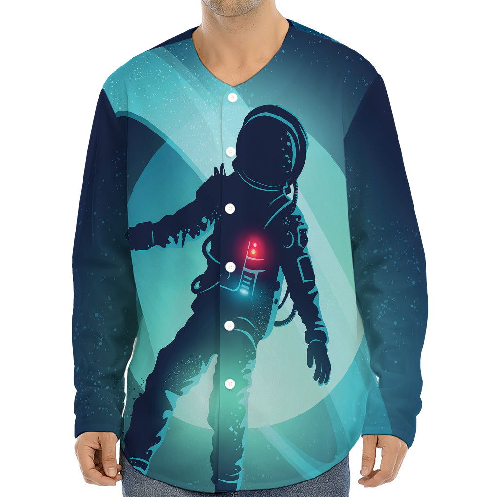 Astronaut Floating Through Space Print Long Sleeve Baseball Jersey