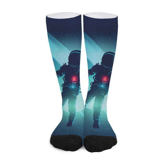 Astronaut Floating Through Space Print Long Socks