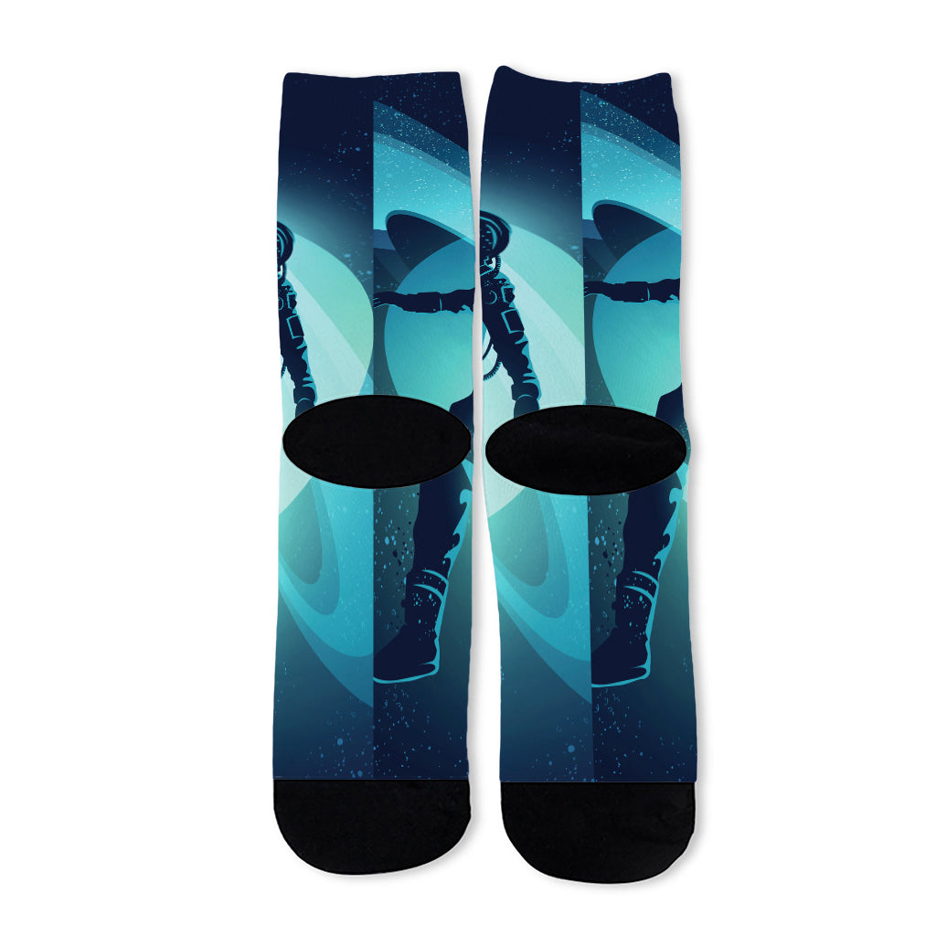 Astronaut Floating Through Space Print Long Socks