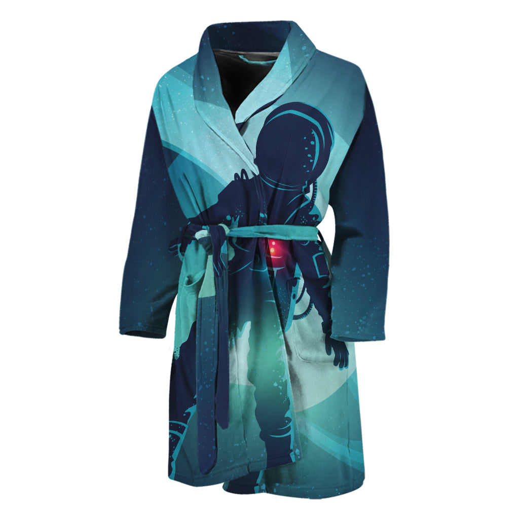 Astronaut Floating Through Space Print Men's Bathrobe