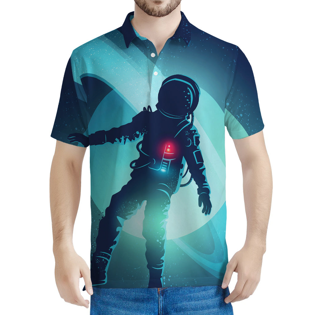 Astronaut Floating Through Space Print Men's Polo Shirt