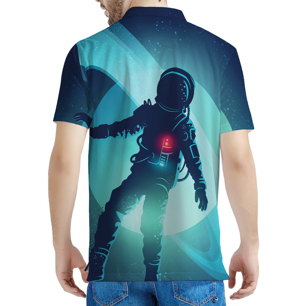 Astronaut Floating Through Space Print Men's Polo Shirt