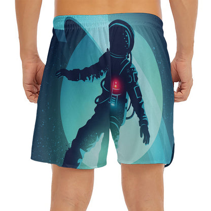 Astronaut Floating Through Space Print Men's Split Running Shorts