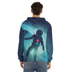 Astronaut Floating Through Space Print Men's Velvet Pullover Hoodie