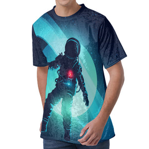 Astronaut Floating Through Space Print Men's Velvet T-Shirt