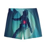 Astronaut Floating Through Space Print Mesh Shorts