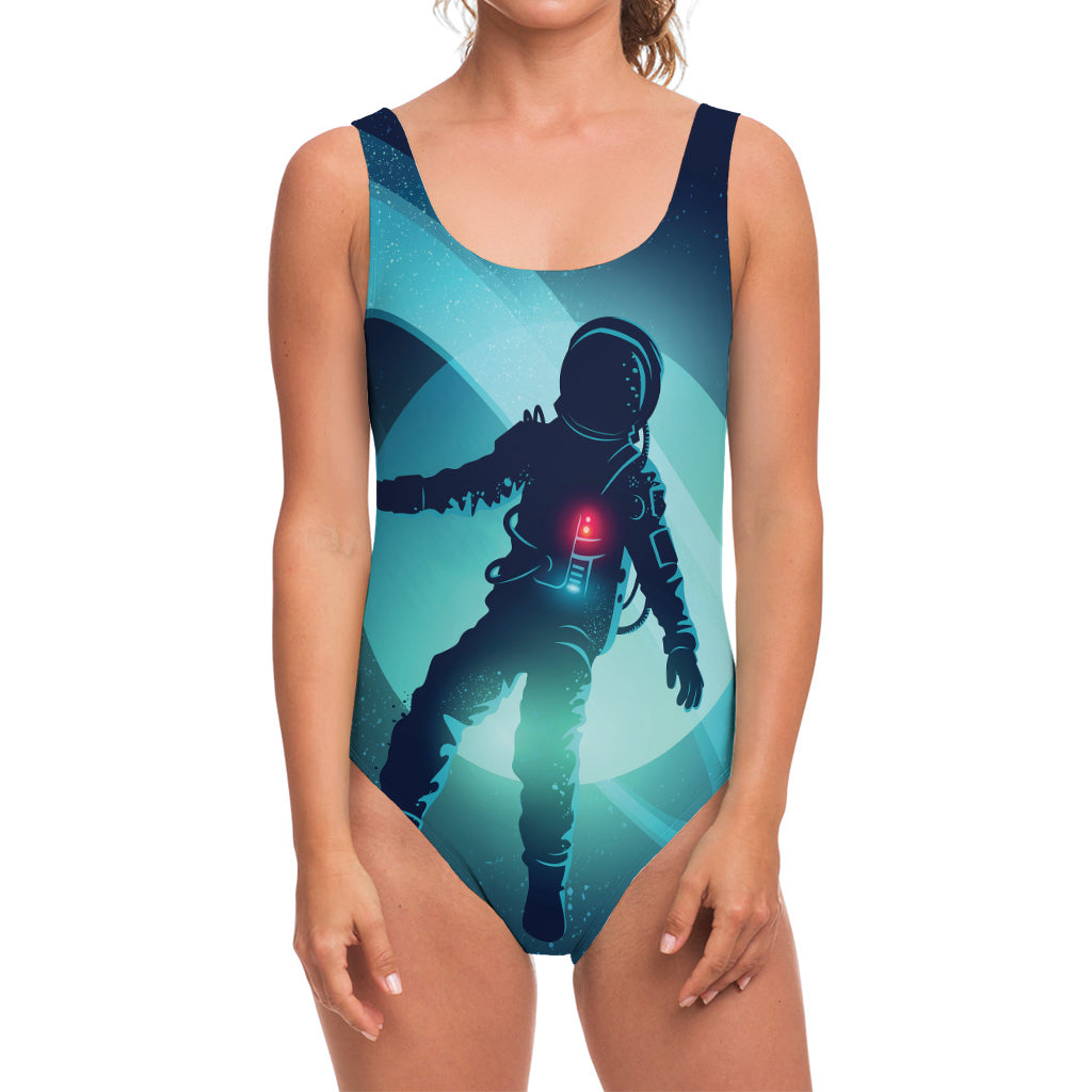 Astronaut Floating Through Space Print One Piece Swimsuit