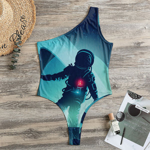 Astronaut Floating Through Space Print One Shoulder Bodysuit