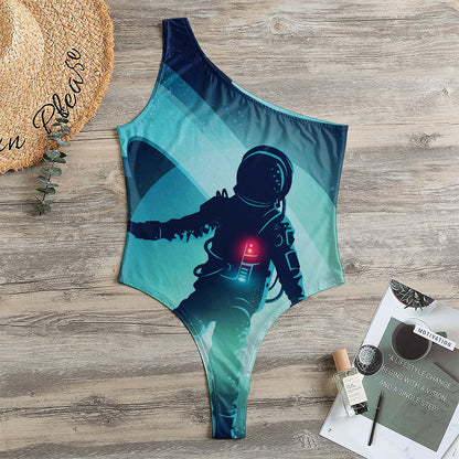 Astronaut Floating Through Space Print One Shoulder Bodysuit