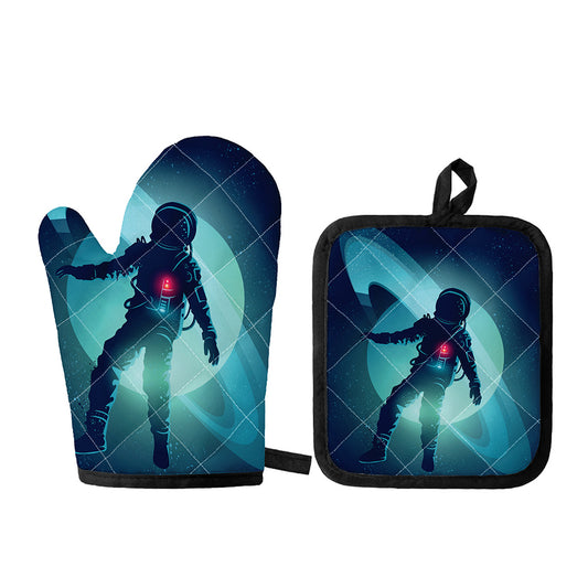 Astronaut Floating Through Space Print Oven Mitt And Pot Holder Set