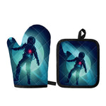 Astronaut Floating Through Space Print Oven Mitt And Pot Holder Set