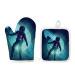 Astronaut Floating Through Space Print Oven Mitt And Pot Holder Set