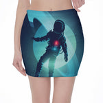 Astronaut Floating Through Space Print Pencil Mini Skirt