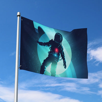 Astronaut Floating Through Space Print Polyester Flag