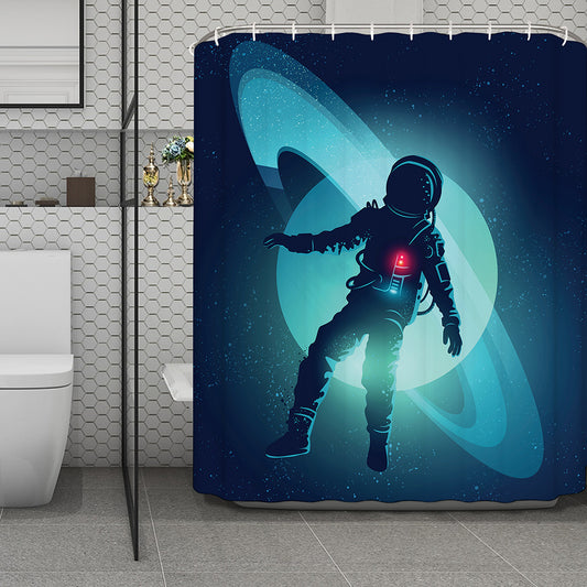 Astronaut Floating Through Space Print Polyester Shower Curtain