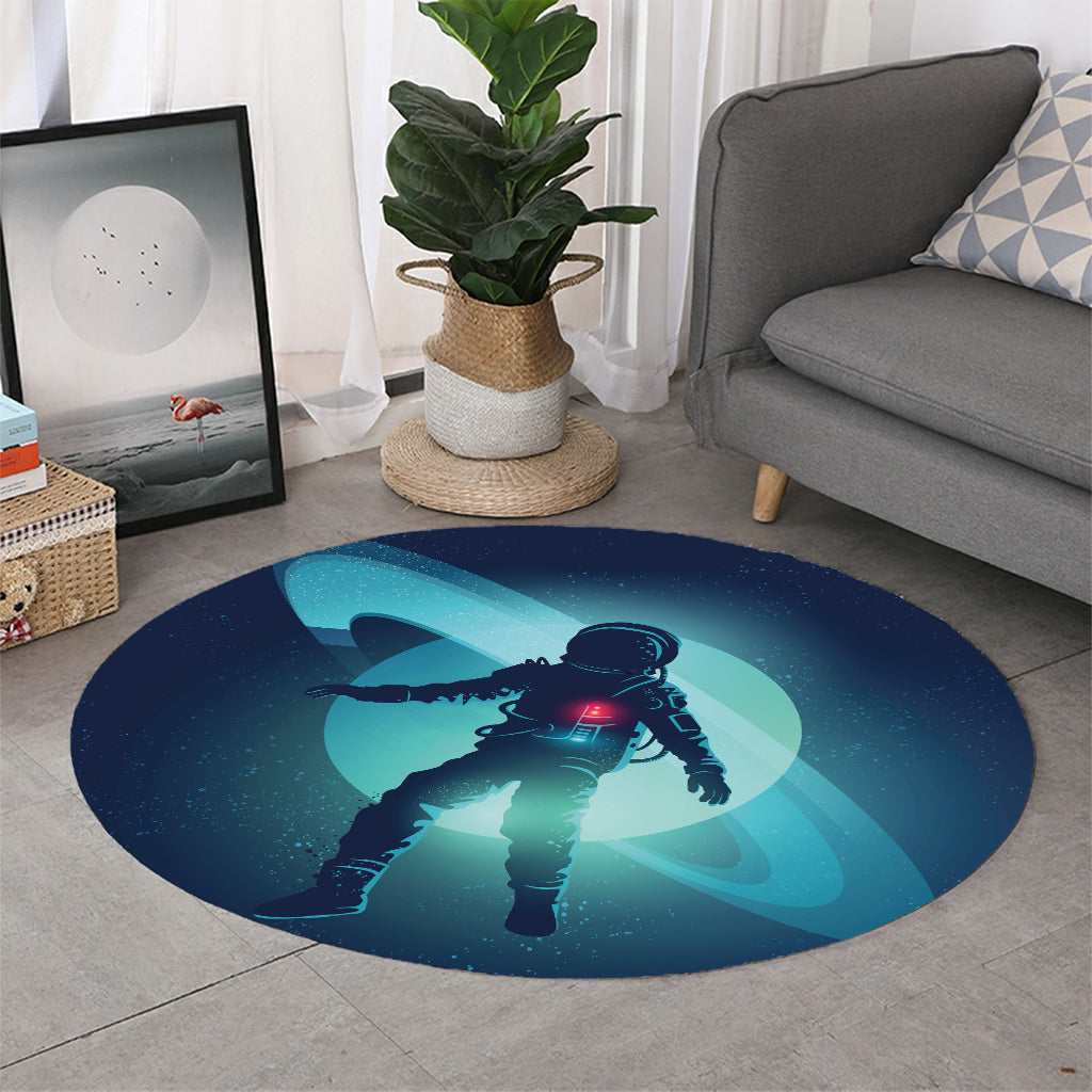Astronaut Floating Through Space Print Round Rug