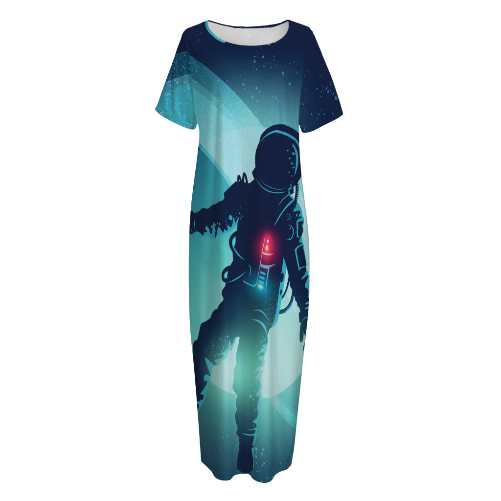 Astronaut Floating Through Space Print Short Sleeve Long Nightdress