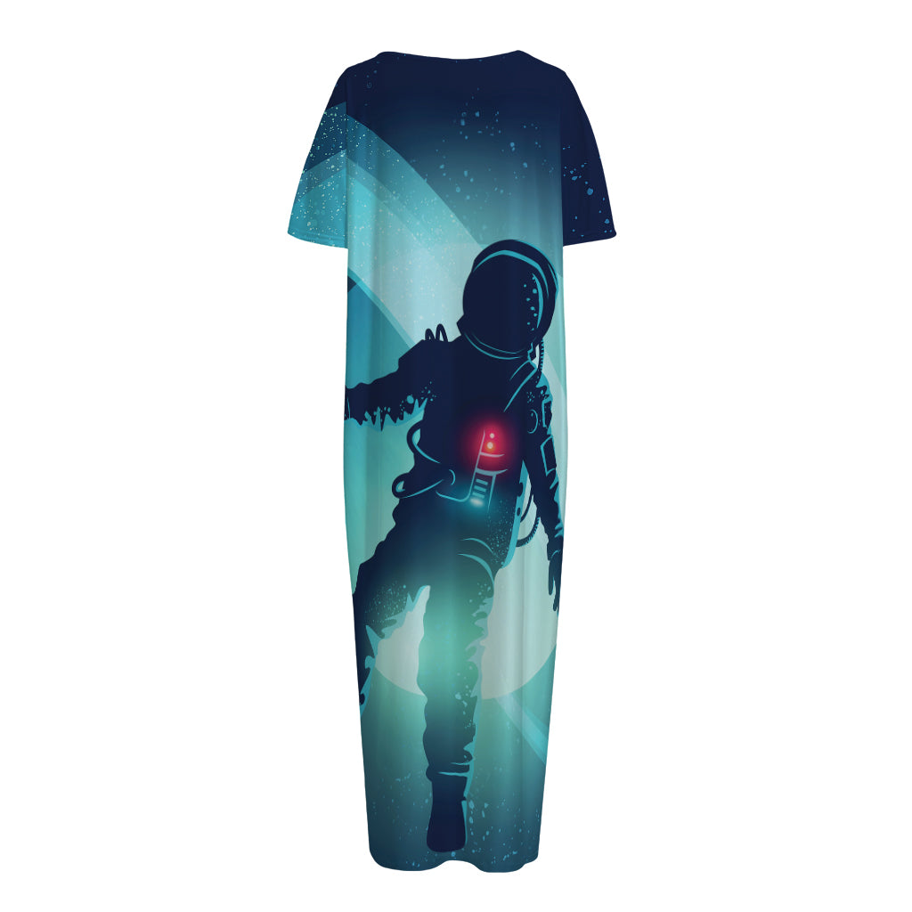 Astronaut Floating Through Space Print Short Sleeve Long Nightdress