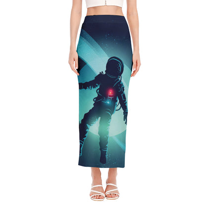 Astronaut Floating Through Space Print Side Slit Maxi Skirt