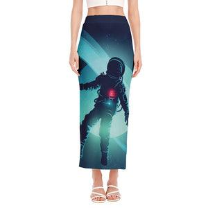 Astronaut Floating Through Space Print Side Slit Maxi Skirt