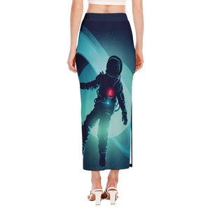 Astronaut Floating Through Space Print Side Slit Maxi Skirt