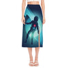 Astronaut Floating Through Space Print Side Slit Midi Skirt